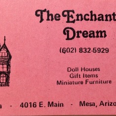 The business card from Mom's miniature shop in Mesa, AZ.
