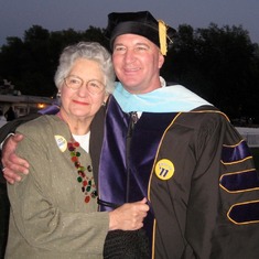 Mom with her eldest son Dan, at his graduation in 2011.  He received his Doctorate degree (Ed.D).  Mom was so proud.