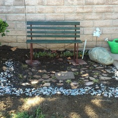 Marilyn's childhood bench, now in Dan's backyard.