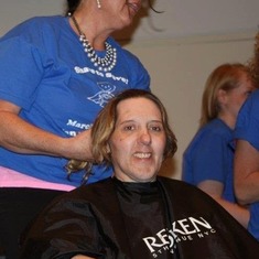 This is my sister Marilyn, her & my other sister decided to shave there hair for the Cancer's society.