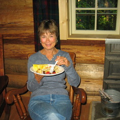 Marjie orchestrated an amazing group breakfast and sits to enjoy.