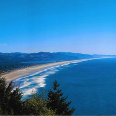 View from Neahkahnie Mountain on the Oregon Coast . Manzanita Beach below.  Marjie always said she wanted a place with a view of the ocean...