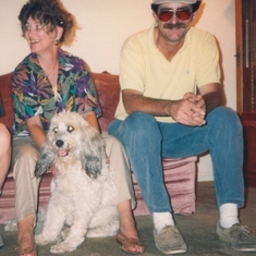 Marj with Dog Sooner and Brother Mike   [Mike's the one on the right]