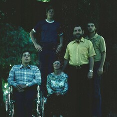 Mark, John, Reita, Bob, and Paul in Armitage Park, Eugene, 1976