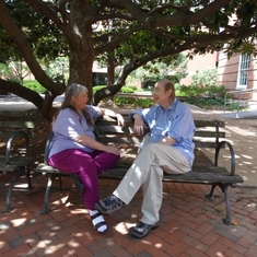 Mark & Vicki talking philosophy on their "philosophical bench."