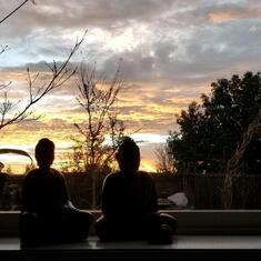Dad's Buddha statues at sunset
