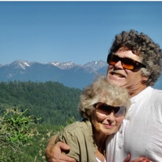 With his Mom -  lovely, Ellie - Trinity alps in background