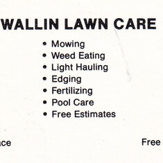 Mark & Leon's business card from their lawn care business in high school