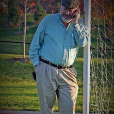 Mark on the sidelines of Lily's high school soccer game at Skyline Field in 2008.