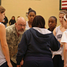 In the huddle as assistant coach of Brookline girls basketball in 2006.