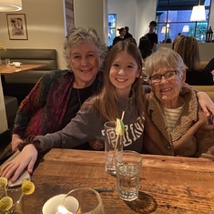 Marolyn, daughter-in-law Sally and great-grandaughter Avin at Sabai to celebrate 93rd birthday.