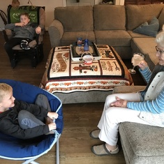Marolyn in a stare-down with great-grandson McCoy, 2019.