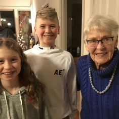Marolyn with great-grandchildren Avin and Cade, Christmas 2018.