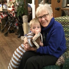 Marolyn with great-grandson McCoy at Bob and Sally's, 2017.