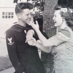 Navy sailor Warren with his fiancee, Marolyn, circa 1945-46.