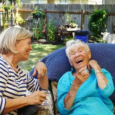 Marolyn and Beate sharing a good laugh; Eugene, August 2019