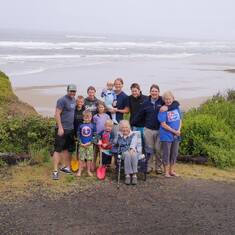 GG, front-center, on the annual four-generation beach trip to Yachats, spring 2014.