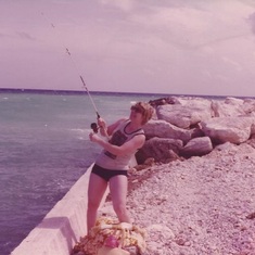 Martha fishing in Freeport, Bahamas