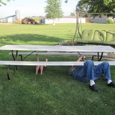Don (Marty's Dad) and Evan fixing the picnic table