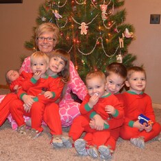 Christmas 2013  Grama Chuck with all 6 grandbabies, Bella, Evan, Carson, Camryn, Emma, and Lucas Martin