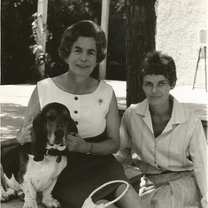 Sarah with Helen, her mother, and Morgan the family basset hound