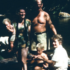 Harry Robinson + Phyllis + Margo + Michael at Cowichan River Summer 1961