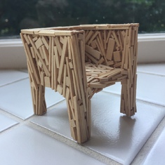 This is the Favela chair, likely the last piece of miniature furniture my mother made.