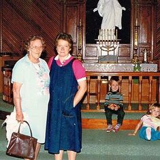 Mary Rose's mom, Nina, Mary Rose, and Jennifer Krongborg Danish Lutheran Church, visiting NE.  