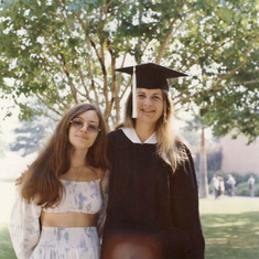 1973, 6, Mary Hsia and Linda Benson (Schertzer Cox) at U of Cal Northridge State graduation