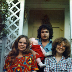 1978, 2, Susan Roberts, Richard Cantu holding Walden Cox, Mary Hsia on the terrace