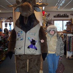 2007, 2, Moose with Mary Hsia at Rocky Mtn Natl  Park store