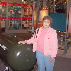 2005, 8, Mary at Bradbury Science Museum with Little Boy (atom bomb from WWI) in NM