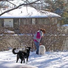 2007, 1 - 26, Star and Komet help Mary Hsia shovel snow in Ft Collins