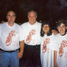 1995, 12, Larry Cox, friend Robert, Mary Hsia, Mike Cox at San Jose, CA Tuba Fest at the mall