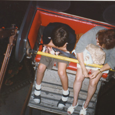 1995, Mary Hsia at Knotts Berry Farm with Mike Cox on ride 2