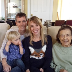 Louise with grandson Brian and his wife, Karen and great Mark.