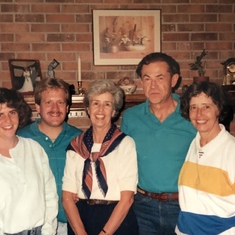 With her sister Betty, brother-in-law Bill, niece Barbara and husband Gordon.  1988