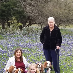 Mary, Jane Norma, Isabelle Anderson, our Pups and the Bluebonetts that Mary loved. 