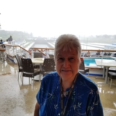 Mary with Panama Locks in the background. She loved the engineering marvel. 