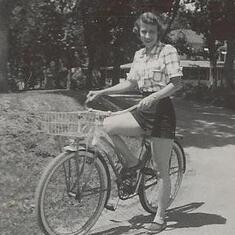 Mary on bike in Peony Park Omaha 1950