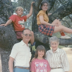 Gpa Gma & the 3 grandkids at Shingle Springs 1991