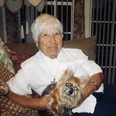 Mary and her beloved yorkie Bella