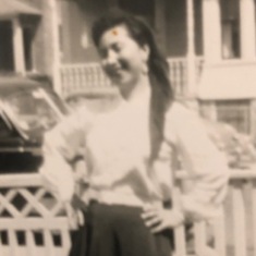 Maria in 1950 with her hair down living at her uncles in New Britian, Conn