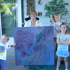 Great-aunt MaryAnne with David, Michael and Cristina after a group painting session. 