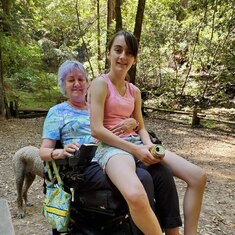 MaryAnne was so kind, she gave this feral teenager from the forest a ride in her chair.