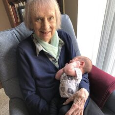 MaryLee holding her great-grandson, Finn