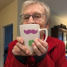 MaryLee with a mug she made in art class!