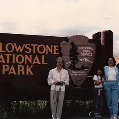 Mary, Melinda, Yoko, and Mas at Yellowstone National Park. One of many trips to many National Parks.