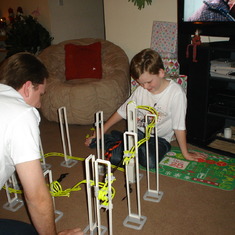 Christmas 2010, every year dad built the roller coaster with Zach