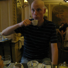 sipping hot chocolate at Angelina's in Paris - 2010